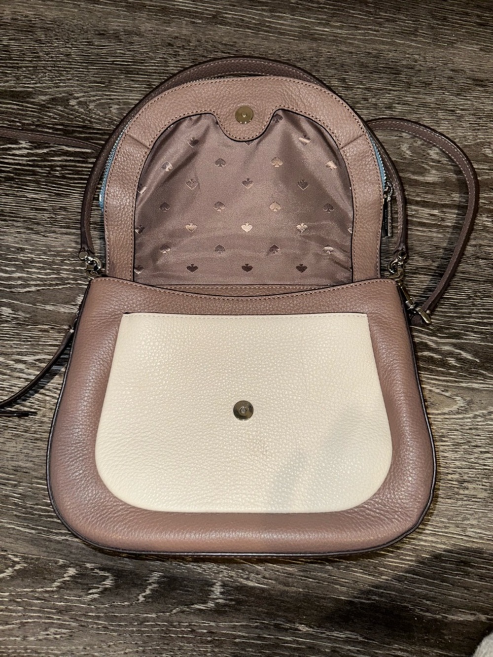 kate spade Pebbled Tricolor Saddle Crossbody — Brown, Cream & Light Blue - Picture 8 of 12